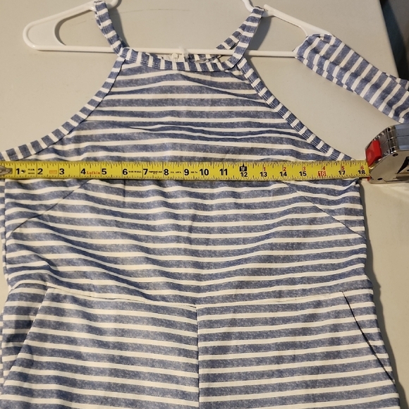 Striped Blue and White Jumpsuit - Picture 3 of 9
